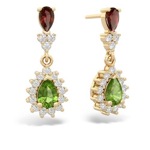 Garnet Genuine Garnet with Genuine Peridot Halo Pear Dangle earrings Earrings