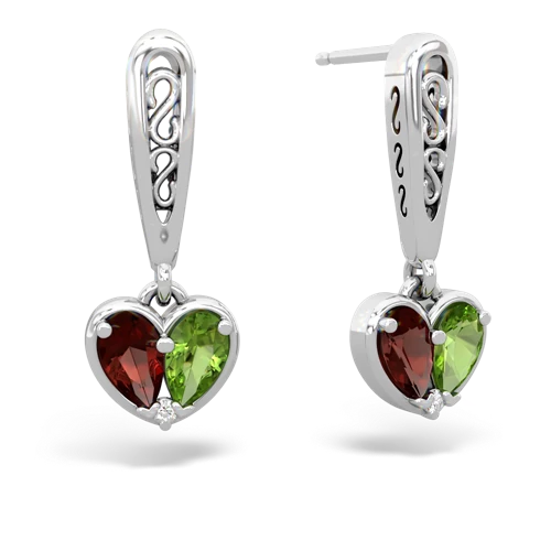 garnet-peridot filligree earrings