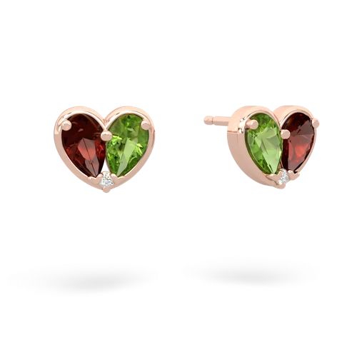 garnet-peridot one heart earrings