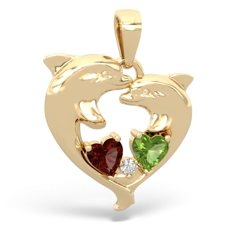 Garnet Genuine Garnet with Genuine Peridot Dolphin Heart pendant Pendant
