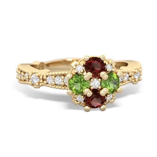 Garnet Genuine Garnet with Genuine Peridot Milgrain Antique Style ring Ring