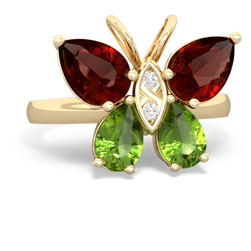 garnet-peridot butterfly ring