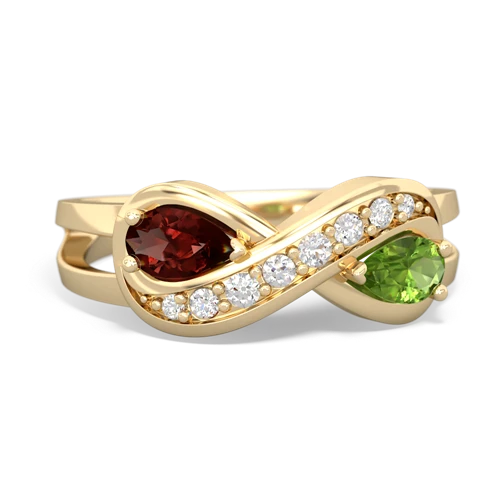 Garnet Genuine Garnet with Genuine Peridot Diamond Infinity ring Ring