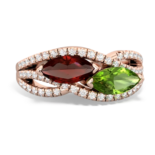 garnet-peridot double heart ring