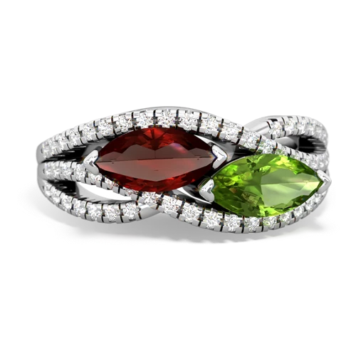 garnet-peridot double heart ring