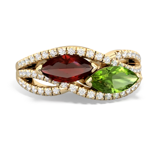 garnet-peridot double heart ring