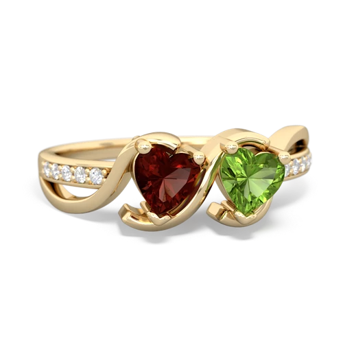 garnet-peridot double heart ring