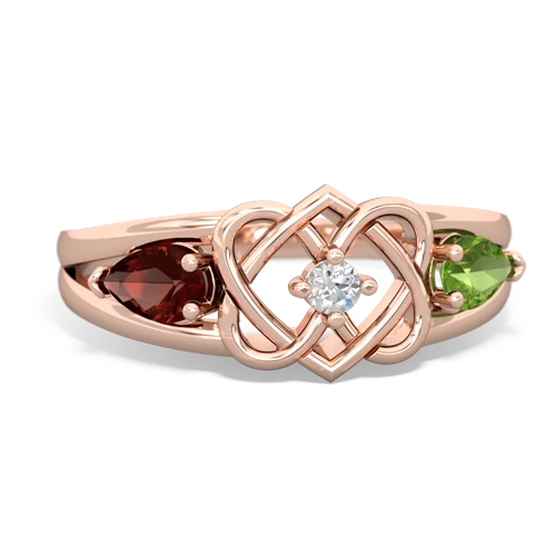 garnet-peridot double heart ring