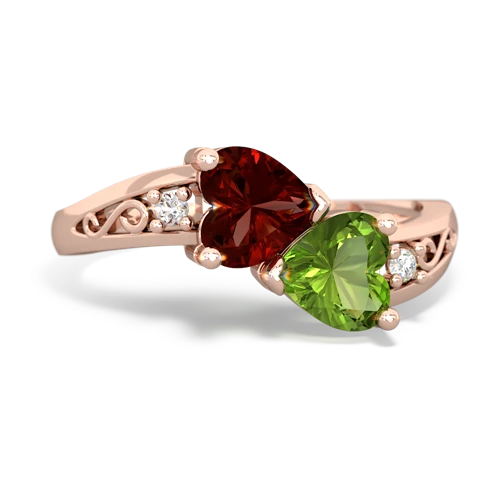 garnet-peridot filligree ring