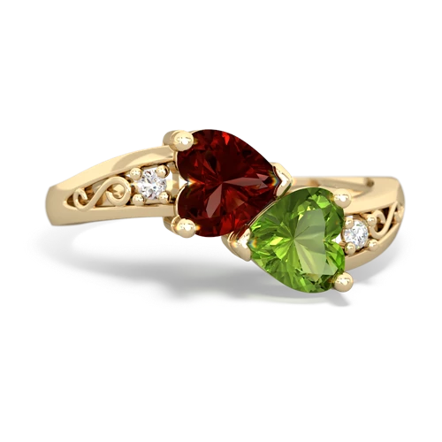 garnet-peridot filligree ring