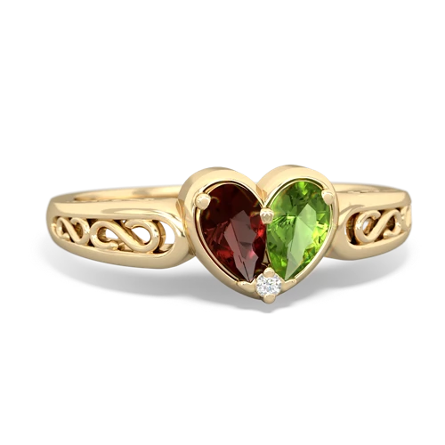 Garnet Genuine Garnet with Genuine Peridot filligree Heart ring Ring
