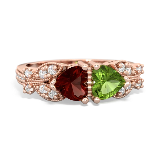 Garnet Genuine Garnet with Genuine Peridot Diamond Butterflies ring Ring