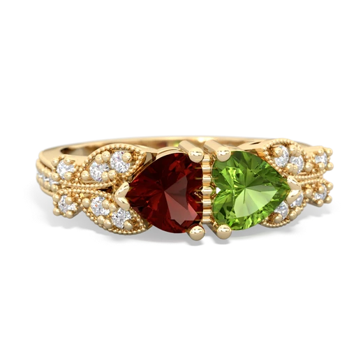 Garnet Genuine Garnet with Genuine Peridot Diamond Butterflies ring Ring