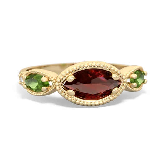 Garnet Genuine Garnet with Genuine Peridot and Genuine Emerald Antique Style Keepsake ring Ring