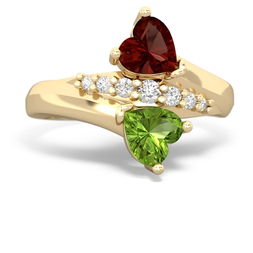 Garnet Genuine Garnet with Genuine Peridot Heart to Heart Bypass ring Ring