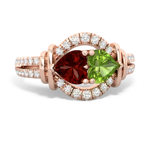Garnet Genuine Garnet with Genuine Peridot Art-Deco Keepsake ring Ring