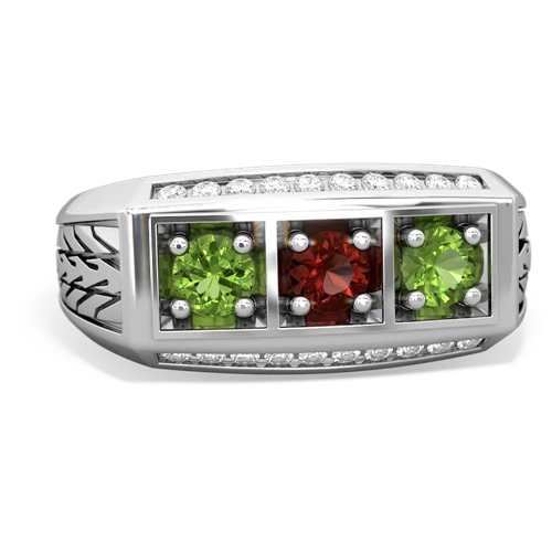 garnet-peridot three stone ring