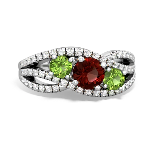garnet-peridot three stone pave ring