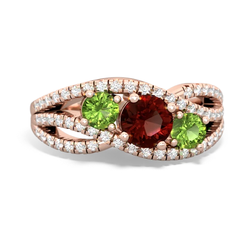 garnet-peridot three stone pave ring