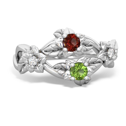 Garnet Genuine Garnet with Genuine Peridot Sparkling Bouquet ring Ring