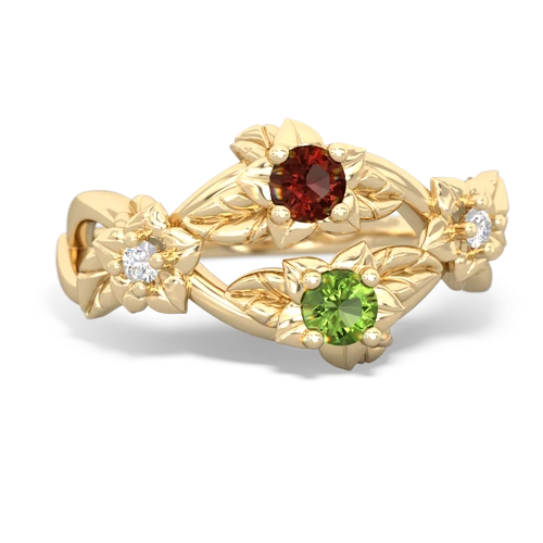 Garnet Genuine Garnet with Genuine Peridot Sparkling Bouquet ring Ring