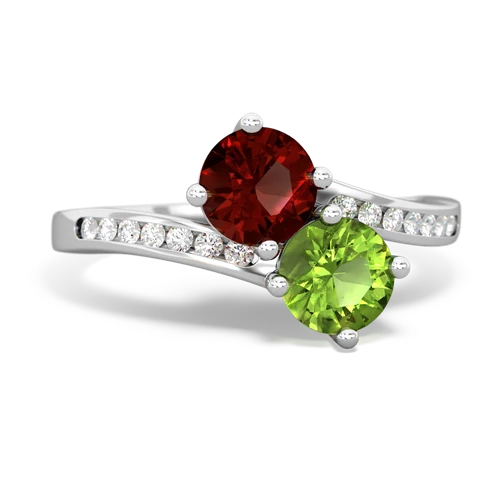 garnet-peridot two stone channel ring