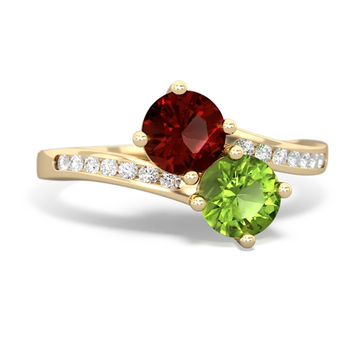 garnet-peridot two stone channel ring