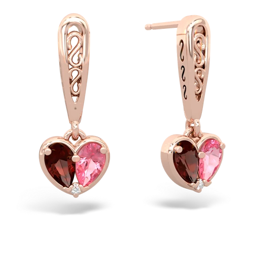 garnet-pink sapphire filligree earrings