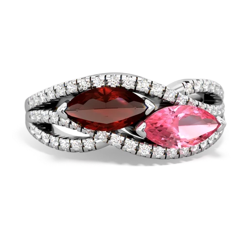 garnet-pink sapphire double heart ring