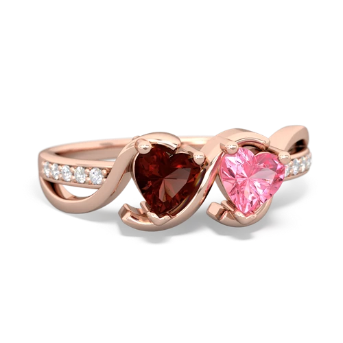 garnet-pink sapphire double heart ring