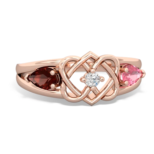 garnet-pink sapphire double heart ring