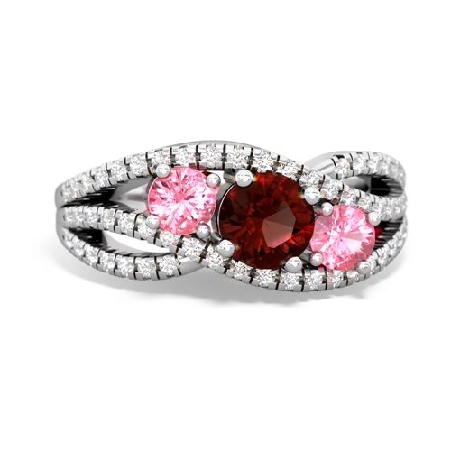 garnet-pink sapphire three stone pave ring