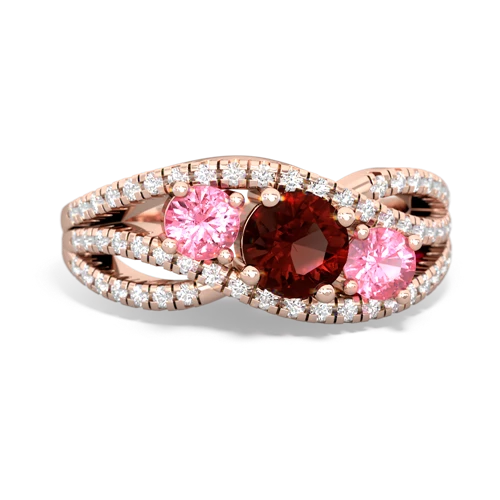 garnet-pink sapphire three stone pave ring