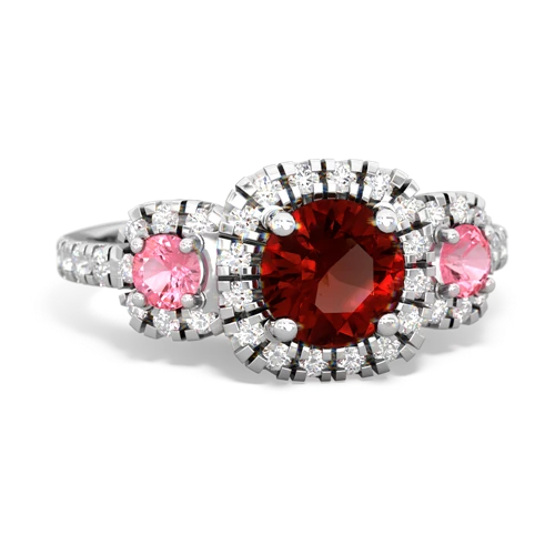 garnet-pink sapphire three stone regal ring