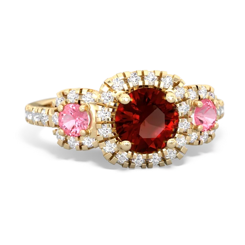 garnet-pink sapphire three stone regal ring