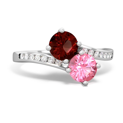 garnet-pink sapphire two stone channel ring