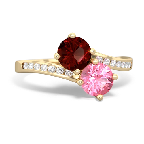 garnet-pink sapphire two stone channel ring