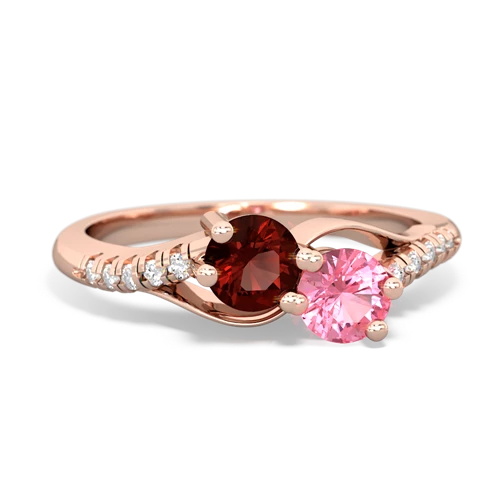 garnet-pink sapphire two stone infinity ring
