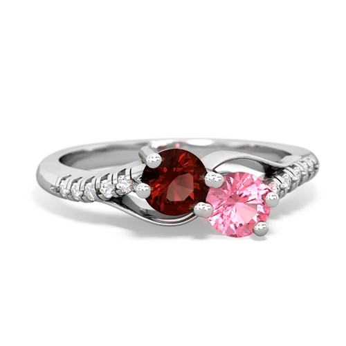 garnet-pink sapphire two stone infinity ring