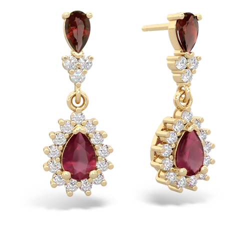 Garnet Genuine Garnet with Genuine Ruby Halo Pear Dangle earrings Earrings