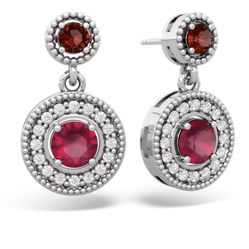 Garnet Genuine Garnet with Genuine Ruby Halo Dangle earrings Earrings
