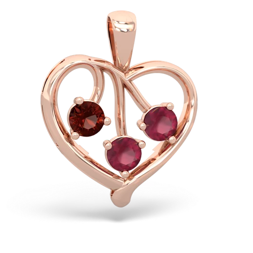 Garnet Genuine Garnet with Genuine Ruby and  Glowing Heart pendant Pendant