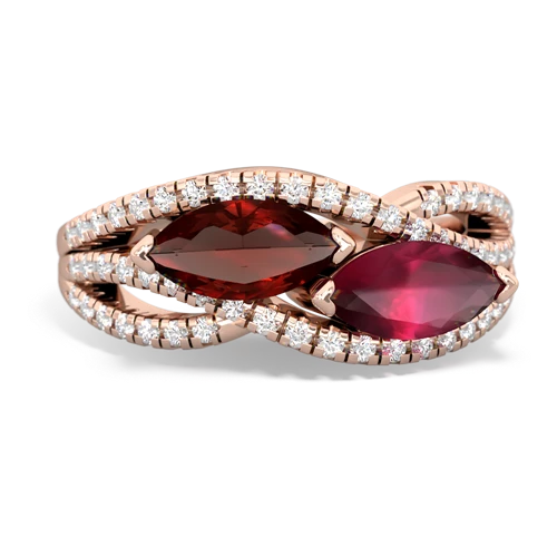 garnet-ruby double heart ring