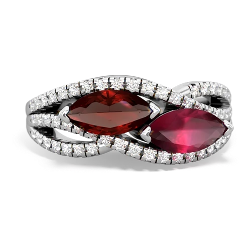 garnet-ruby double heart ring