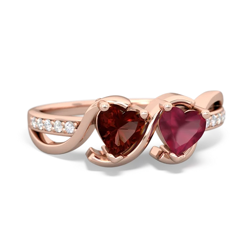 garnet-ruby double heart ring