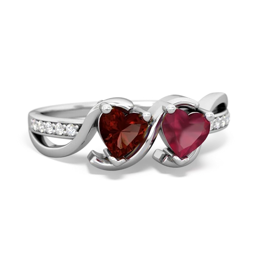 garnet-ruby double heart ring