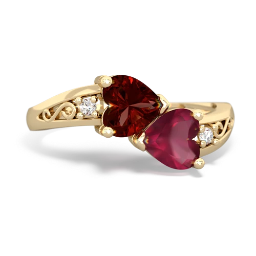 Garnet Genuine Garnet with Genuine Ruby Snuggling Hearts ring Ring