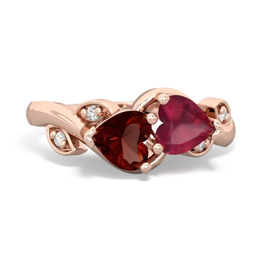 Garnet Genuine Garnet with Genuine Ruby Floral Elegance ring Ring