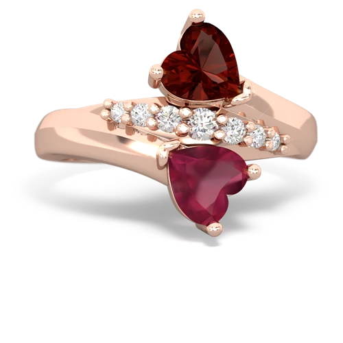 Garnet Genuine Garnet with Genuine Ruby Heart to Heart Bypass ring Ring