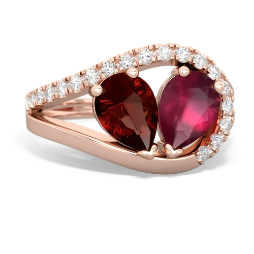 Garnet Genuine Garnet with Genuine Ruby Nestled Heart Keepsake ring Ring